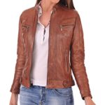 FS Lambskin Leather Women’s Bomber Biker Jacket X-Large Brown