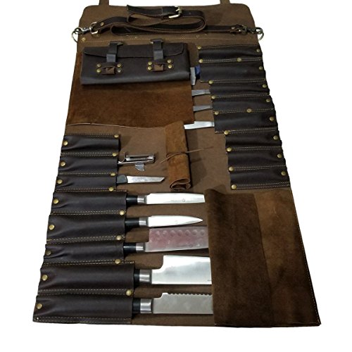 Lightweight Genuine Premium Leather 16 Slots Dark Brown Chef Knife Bag ...