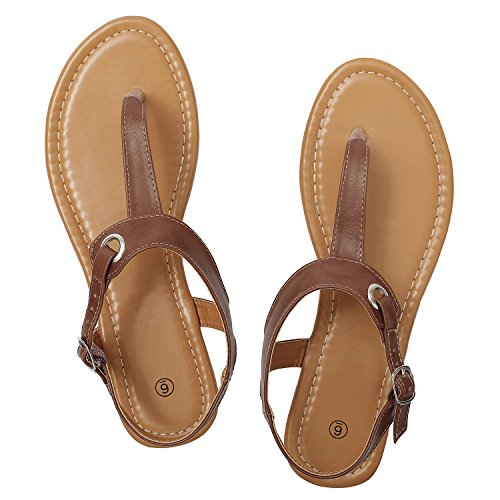 Rekayla Flat Thong Sandals with T-Strap and Adjustable Ankle Buckle for ...