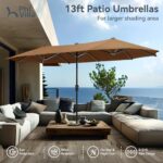 PHI VILLA 13ft Large Patio Umbrellas, Double-Sided Outdoor Market Rectangle Umbrella for Outside, Maillard Brown