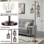 68″ Farmhouse floor lamp, Dimmable Industrial Floor Lamps for Living Room, 3 Light Rustic Standing Tall Lamp Including 3 PCS 6W E26 Bulbs, Tree Floor Lamp for Bedrooms Room, Office, Bar, Brown