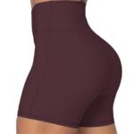 Sunzel Nunaked Crossover Biker Shorts for Women, No Front Seam V High Waist Yoga Workout Gym Shorts with Tummy Control 4″ Chocolate Brown Medium