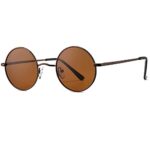 PORADAY Circle Lennon Glasses Retro Round Polarized Sunglasses Hippie Style Small Circle Sun Glasses (Bronze/Brown)