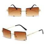 HEPTAGRAM 7 Rimless Rectangle Sunglasses for Women Square Fashion Frameless Small Vintage Buffs Glasses for Men shades (Brown)