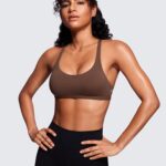 CRZ YOGA Women’s Strappy Sports Bra – Criss Cross Back Padded Medium Support Wireless Gym Bra Sexy Workout Yoga Bra Coffee Brown Medium