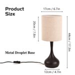 KUNJOULAM Modern Table Lamp Brown Base, 17.3″ Small Desk Light with Metal Droplet, Cylinder Linen Drum Shade, Nightstand Lamp for Bedroom Living Room Nightstand Office