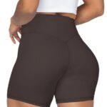 Sunzel No Front Seam High Waist Biker Shorts for Women, Squat Proof Yoga Workout Gym Bike Shorts 5″ Inseam Seal Brown Medium