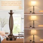 Beige Brown Lamps for Bedrooms Set of 2 – Touch Control Bedside Lamp with USB C+A, 3 Way Dimmable Nightstand Lamps with USB Port, Table Lamp for Living Room(Beige Shade and Brown Base)