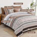 Boho Queen Comforter Set 8 Pieces, Taupe Brown Bohemian Striped Bed in a Bag, Paisley Soft Microfiber Bedding Comforter Set