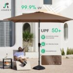 JEAREY 6.5’x10′ Rectangular Patio Umbrellas Outdoor Large Market Umbrella Pool w/Push Button Tilt & Crank Lift System 6 Sturdy Ribs UV Protection Waterproof Sunproof, Brown