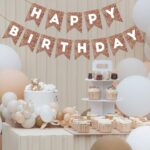 Brown Glitter Happy Birthday Banner Birthday Sign for Backdrop Brown Birthday Party Decorations for Boys Girls Happy Birthday Garland Bunting Banner Kids Adults Party Supplies