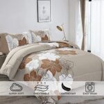 Menghomeus Brown Comforter Set Queen – Taupe Floral Comforter Khaki Botanical Bedding Sets, Soft Boho Bed Comforter Set for All Season (1 Comforter, 2 Pillowcases)