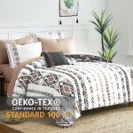 Geniospin Queen Comforter Set, Boho Aztec Comforter Set 8 Pieces, All Season Reversible Bed in A Bag, Soft Microfiber Fill Bedding, Lightweight, Warm and Breathable (Brown, 90″x90″)