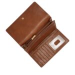 Fossil Women’s Logan Leather Wallet RFID Blocking Flap Clutch Organizer, Brown (Model: SL7833200)