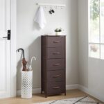 Somdot Tall Dresser for Bedroom with 5 Drawers, Storage Chest of Drawers with Removable Fabric Bins for Closet Bedside Nursery Laundry Living Room Entryway Hallway, Coffee Brown