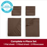 Mellanni Queen Sheets Set – 4 PC Iconic Collection Bedding Sheets & Pillowcases – Hotel Luxury, Extra Soft, Cooling Bed Sheets – for Women, Men, Kids & Teens (Queen, Brown)