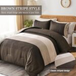 Brown Comforter Set Queen, Reversible Brown Striped Down Alternative Comforter for Queen Bed,3 Pieces (1 Comforter+2 Pillowcases), Soft Microfiber Bedding Duvet Set 90″×90″