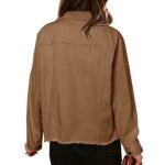 LONGBIDA Women’s Jean Jacket Frayed Washed Button Up Cropped Denim Jacket With Pockets(Brown,XL)