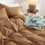 Bedsure 100% Washed Cotton Duvet Cover King Size – Brown Minimalist Cotton Duvet Cover Linen Like – 3 Pieces Plain Simple Duvet Cover Set with 2 Pillow Shams (Brown, King, 104″x90″)