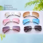 knliwkm Rimless Rectangle Y2k Sunglasses for Women Men Cute Small Frameless Brown Tinted Lens 2000S Fashion Shades with Butterfly