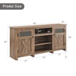 JXQTLINGMU Farmhouse TV Stand for 75 Inch TV, Entertainment Center with Storage, Modern TV Cabinet with Barn Doors, 66″ Rustic TV Console for Living Room, Adjustable Shelf – Light Brown