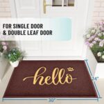 T.HENV Door Mat Outside Entrance, Waterproof Outdoor Indoor Hello Welcome Doormat, Funny Cute Dog Cat Front Door Mat for Entryway Floor, Low Profile, Patio Porch Mat, 36×24, Brown-Gold