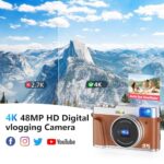 4K Digital Camera, Photography Autofocus 48MP YouTube Vlogging Camera, 16X Digital Zoom Video Camera Anti-Shake with 32GB Micro Card, Compact Point and Shoot Travel Cameras for Gifts(Brown)