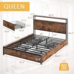 Lifezone Queen Bed Frame with 2-Tier Storage Headboard, Metal Platform Bed Frame with 4 Storage Drawers, Built in Charging Station & LED, Noise-Free/Metal Support/No Box Spring Needed, Vintage Brown