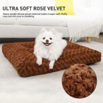 KSIIA Washable Dog Bed Deluxe Plush Dog Crate Beds Fulffy Comfy Kennel Pad Anti-Slip Pet Sleeping Mat for Large, Jumbo, Medium, Small Dogs Breeds, 29″ x 21″, Brown