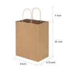 Toovip 25 Pack 8×4.75×10 Inch Medium Plain Brown Kraft Paper Bags with Handles Bulk, Gift Wrap Bags for Favors Grocery Retail Party Birthday Shopping Business Goody Craft Merchandise Take Out Sacks