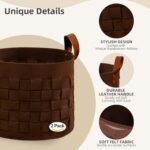 BOLDMONKEY Blanket Basket 15″ x15 ” x13 ” 2 Pack, Fabric Large Basket with Leather Handle, Dirt Clothes Laundry Basket Round for Babies, Dogs and Living Room-Brown