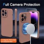 TZGZT Camera Protection for iPhone 14 Pro Max Phone Case, [fits MagSafe Accessories] Magnetic Protective Cover with 2X Screen Protector, Women Case for iPhone 14 Pro Max, Silicone Brown#2