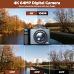 Digital Camera Autofocus 4K 64MP Vlog Camera for YouTube, 3.0” Screen Point and Shoot Camera with 18X Zoom Dual Lens Selfie Camera for Beginner Photographer, 64GB Card, 2 Batteries, Protective Case