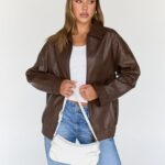 Trendy Queen Womens Leather Jackets Oversized Faux Motorcycle Plus Size Moto Biker Coat Fall Outfits Fashion Clothes 2025 Brown L