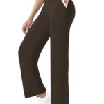 FireSwan Wide Leg Yoga Pants Women Stretch Dress Lounge Pants with Pockets High Waisted Loose Casual Trousers Brown