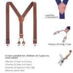 AWAYTR Kids Child Men Boy Suspenders – Adjustable Elastic Solid Color 4 Strong Clips Braces (Brown, 27Inches (6 Years to 9 Years))