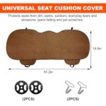 KVAEY Linen Back Car Seat Cover, Anti-Slip Long Bottom Rear Seat Cover Protector with Storage Pockets, Breathable Linen Rear Bench Seat Protector Cushion Pad for Most Vehicles (Brown)