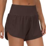 THE GYM PEOPLE Womens High Waisted Running Shorts Quick Dry Athletic Workout Shorts with Mesh Liner Zipper Pockets Brown