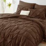 CozyLux King Size Comforter Set – 7 Pieces Comforter King Size Brown, Pintuck Bed in A Bag Pinch Pleat Bedding Sets with All Season Comforter, Flat Sheet, Fitted Sheet and Pillowcases & Shams