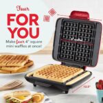 Dash Deluxe No-Drip Waffle Iron Maker Machine 1200W + Hash Browns, or Any Breakfast, Lunch, & Snacks with Easy Clean, Non-Stick + Mess Free Sides, Red