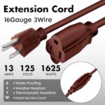 PALARINE 8ft Brown Outdoor Extension Cord Waterproof, UL Listed, 16/3 SJTW Heavy Duty Extension Cord 3 Prong, 16 Gauge 13A Power Extension Cord Ideal for Indoor Outdoor Lights, Appliances, and Lawn