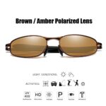 ZHILE Polarized Sunglasses Rectangular Wrap Metal Frame UV400 Protection (Brown, 53)