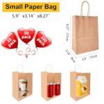 BAG BOX 100 Pcs Small 5.9×3.1×8.25 Inch Brown Kraft Paper Gift Bags with Handles for Bulk Wedding, Party Favors, Grocery, Shopping, Retail Merchandise, Gift Sacks