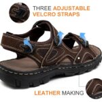 Jousen Men’s Sandals Leather Open Toe Beach Sandal Dark Brown Outdoor Summer Sport Sandals (AMY662 Dark Brown 12)